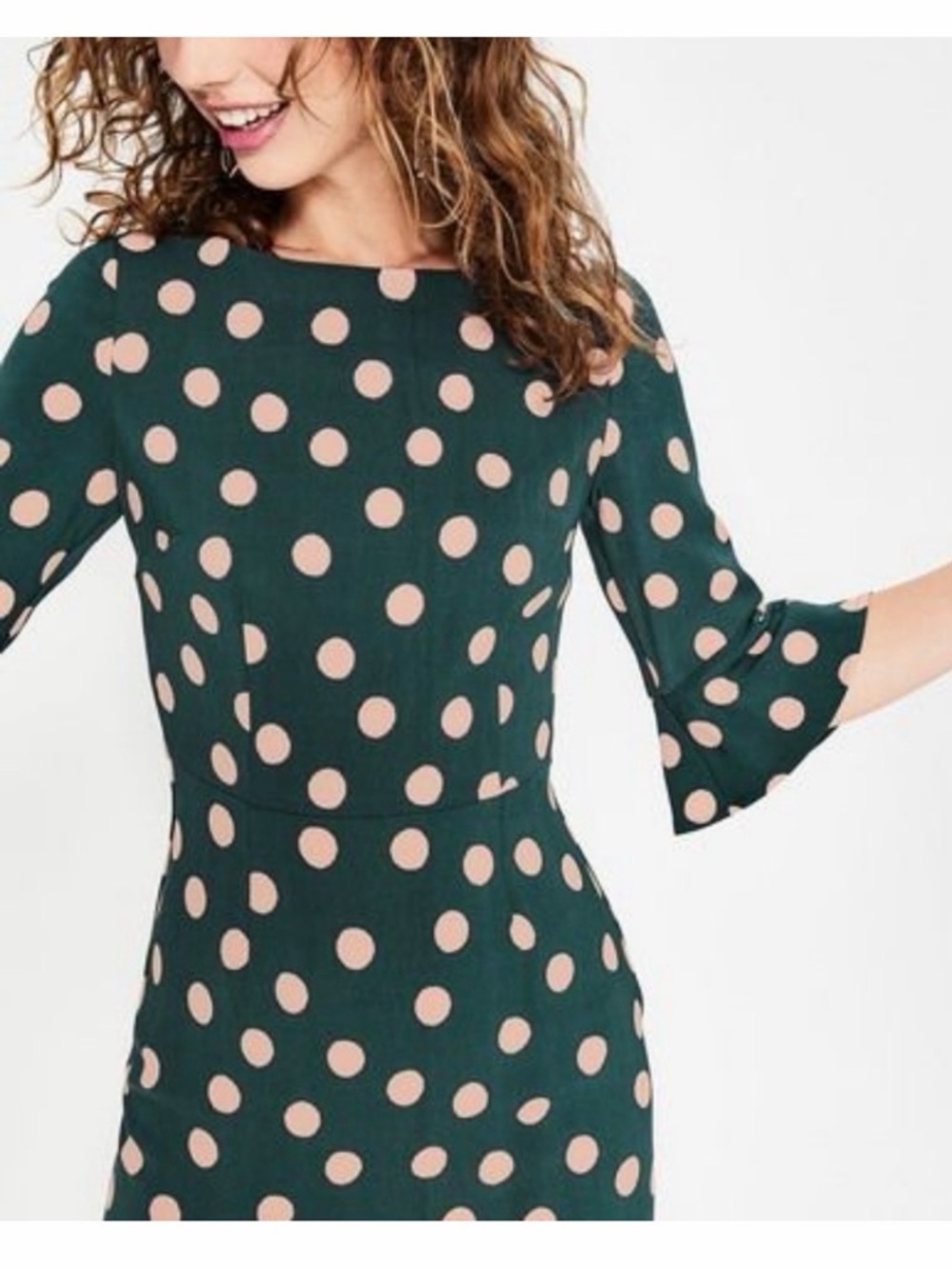 Boden Green Polka Dot Midi Dress